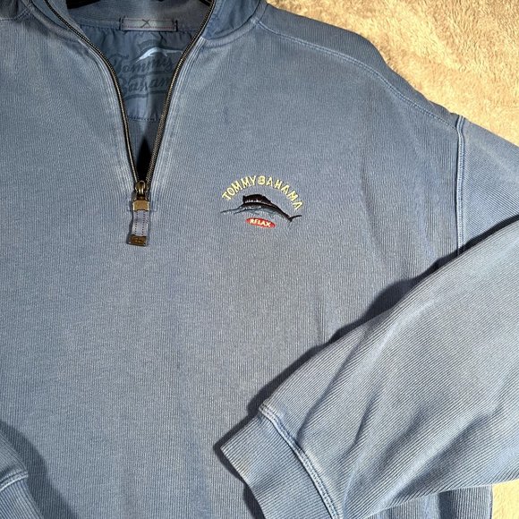 Tommy Bahama 1/4 Zip Sweater Men's Medium Blue Sweater - Picture 3 of 9